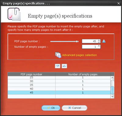 Specify empty pages settings