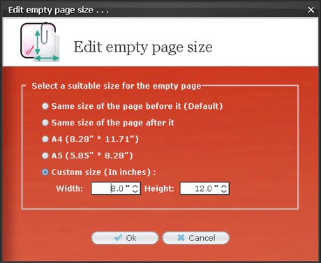 Empty pages size specification