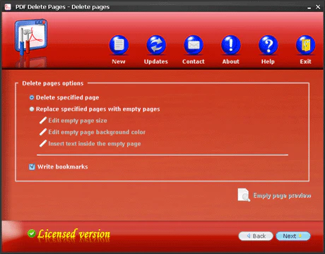 Delete pages options