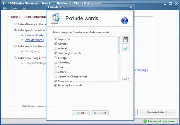 Specify exclude words