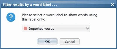 Filter by word label dialog